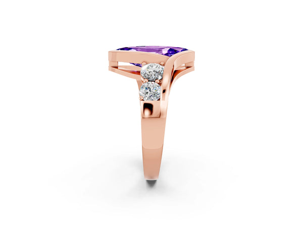 Rose gold Bezel Set Marquise Cut Tanzanite Bypass Ring with Round  Accents