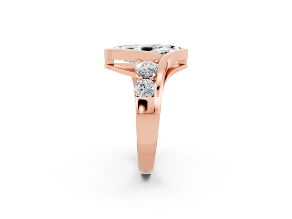 Rose gold Bezel Set Marquise Cut Moissanite Bypass Ring with Round  Accents