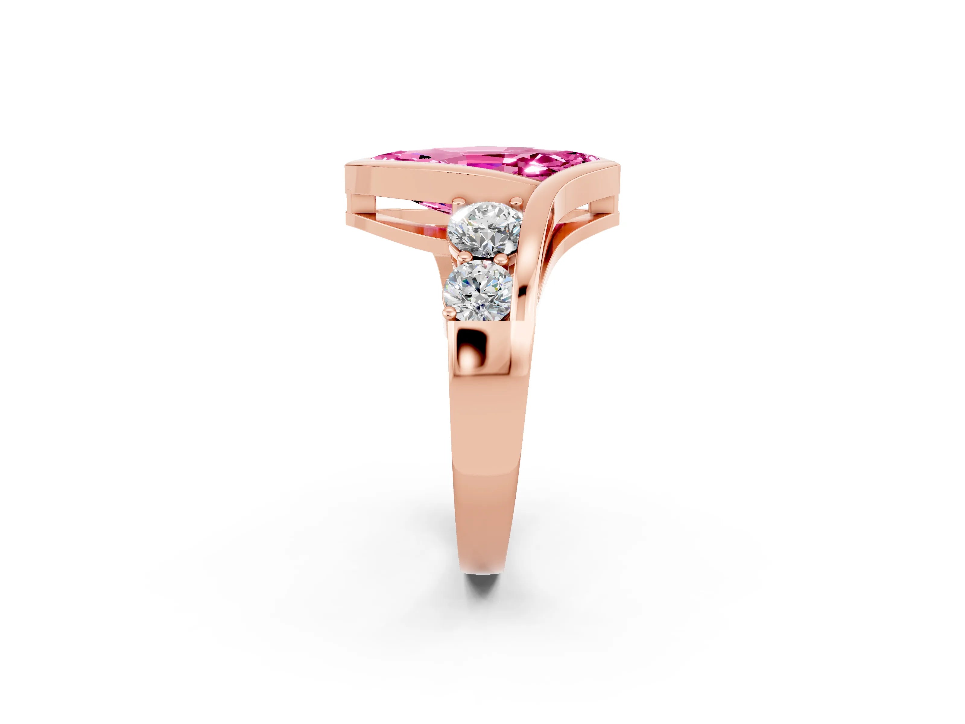 Rose gold Bezel Set Marquise Cut Diamond Split Shank Ring_2