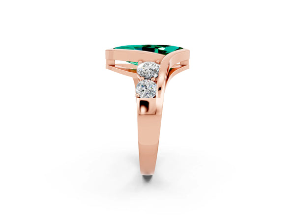 Rose gold Bezel Set Marquise Cut Emerald Bypass Ring with Round  Accents