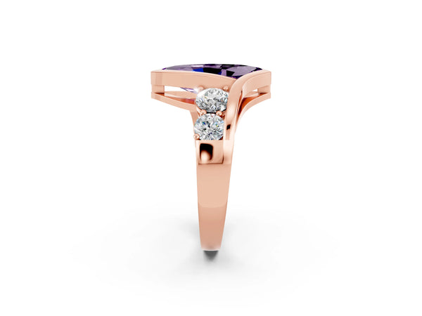 Rose gold Bezel Set Marquise Cut Amethyst Bypass Ring with Round  Accents