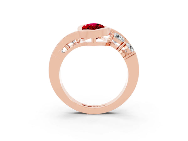 Rose gold Bezel Set Marquise Cut Ruby Bypass Ring with Round  Accents