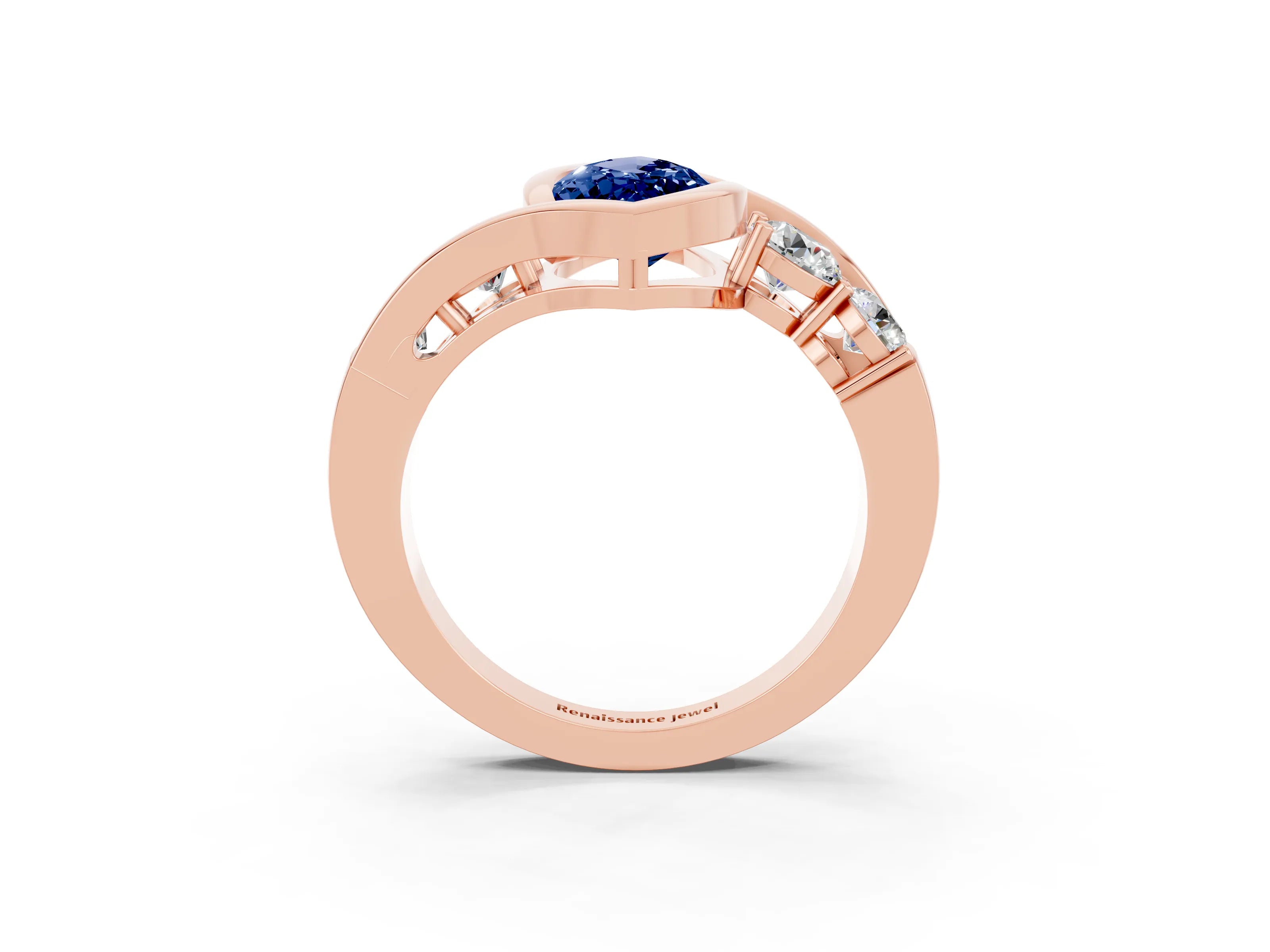 Rose gold Bezel Set Marquise Cut Diamond Split Shank Ring_3