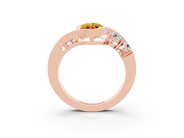 Rose gold Bezel Set Marquise Cut Citrine Bypass Ring with Round  Accents