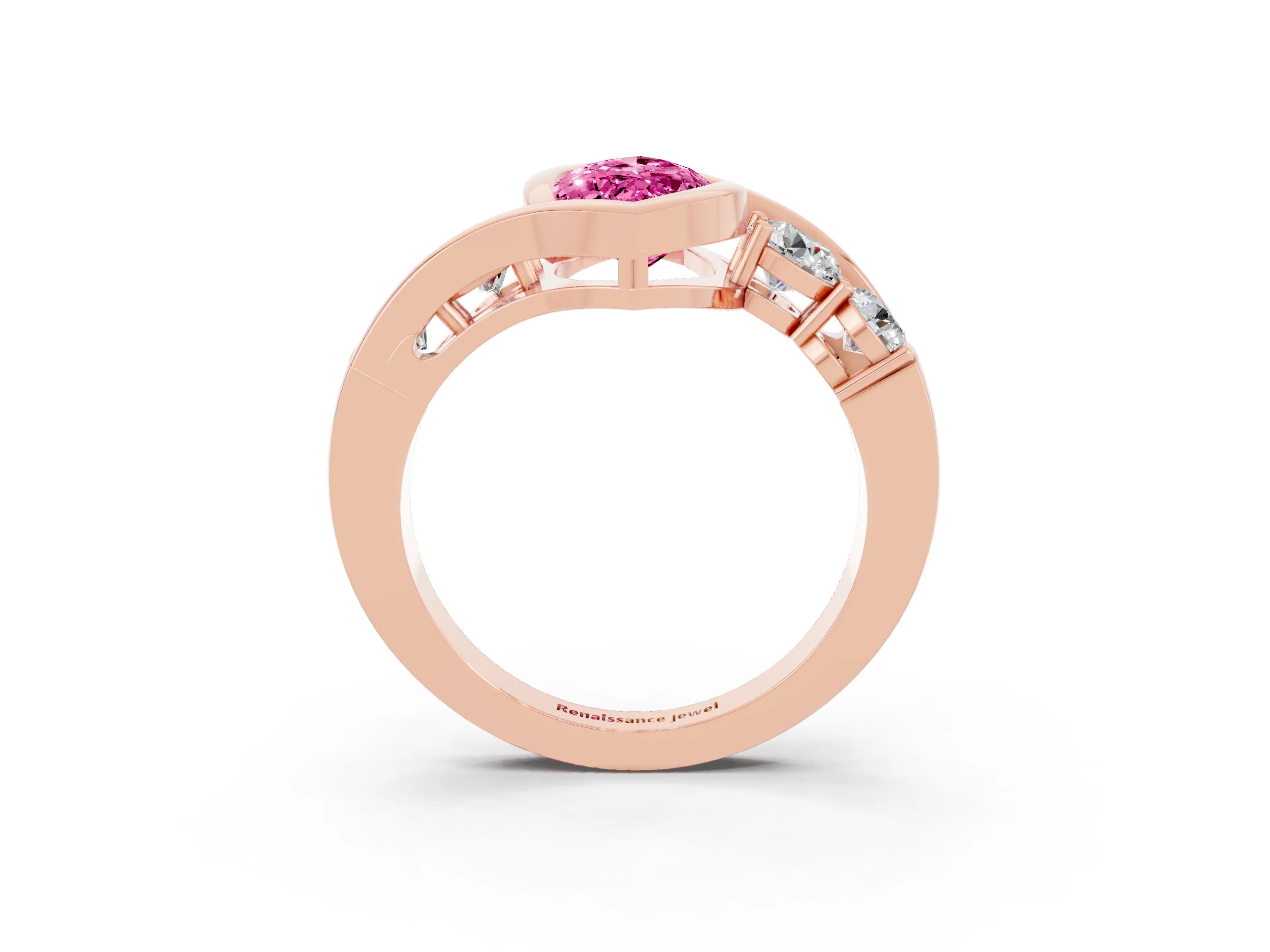 Rose gold Bezel Set Marquise Cut Diamond Split Shank Ring_3