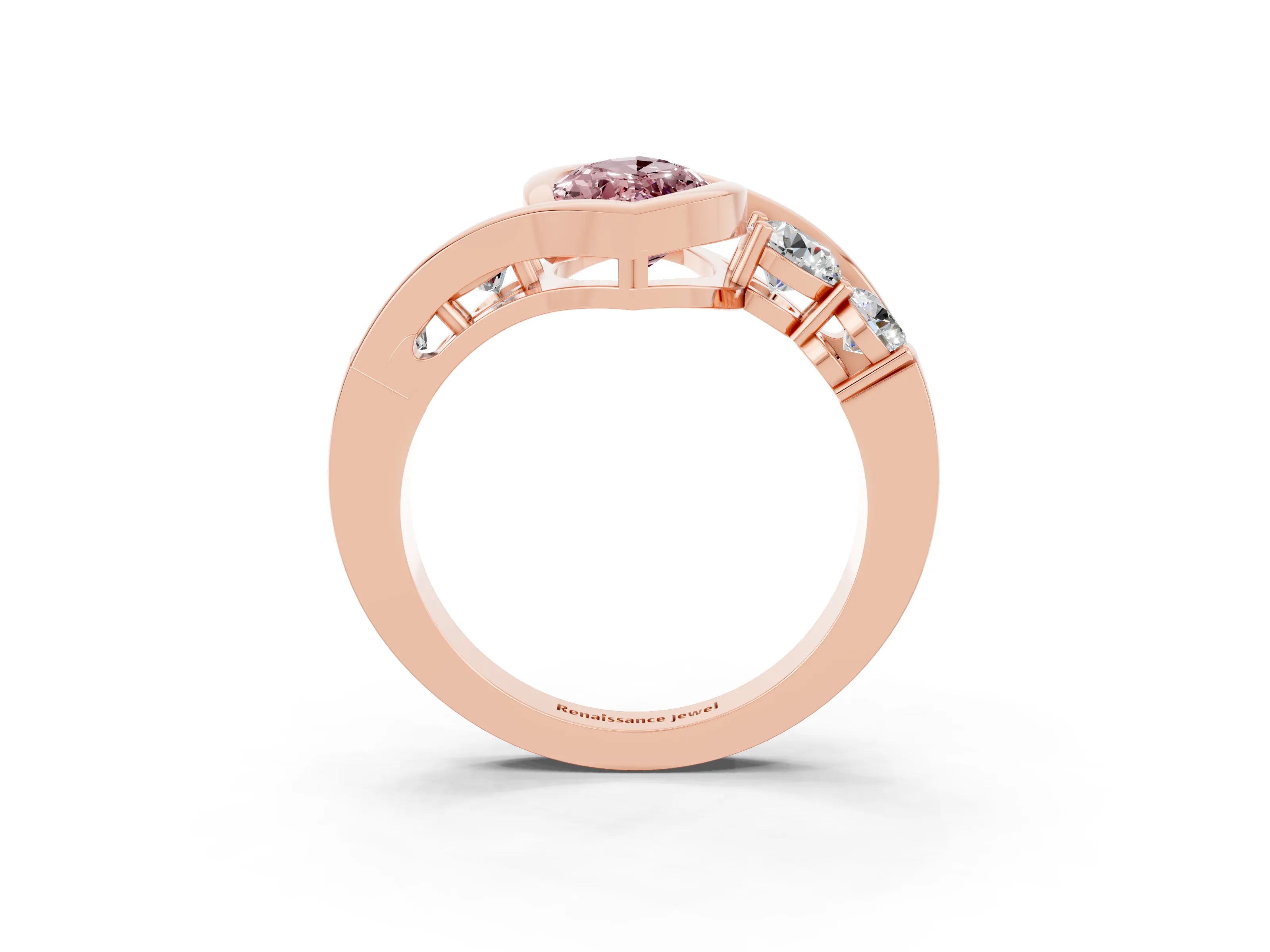 Rose gold Bezel Set Marquise Cut Diamond Split Shank Ring_3