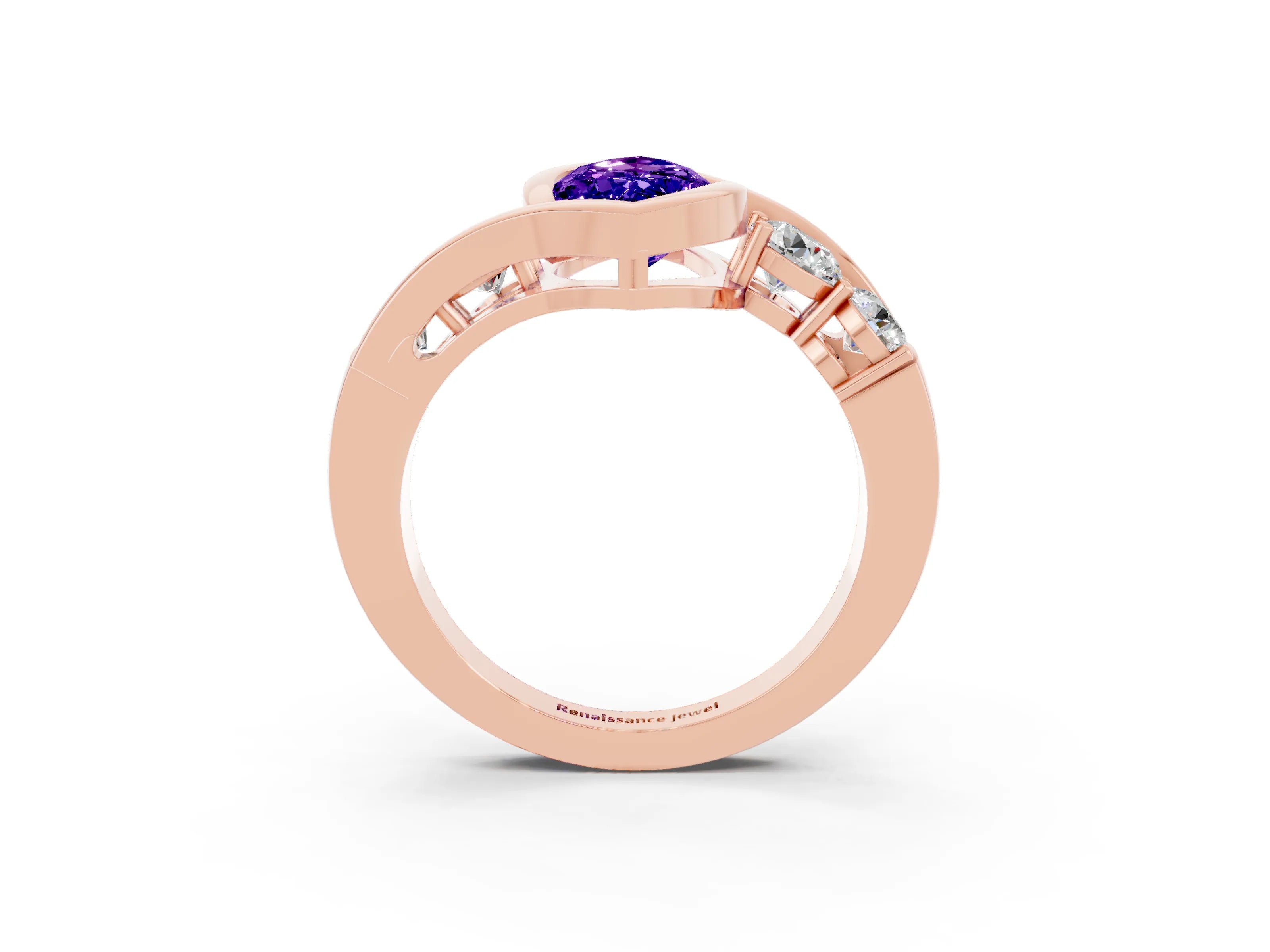 Rose gold Bezel Set Marquise Cut Diamond Split Shank Ring_3