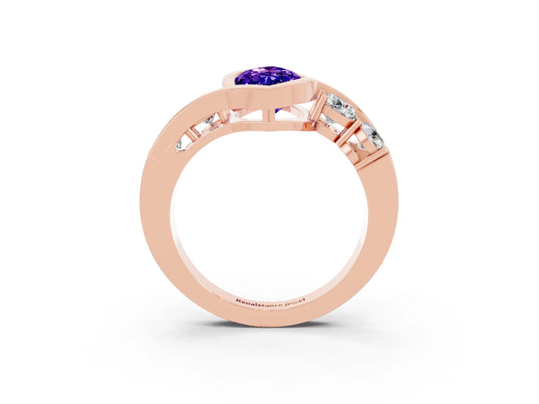 Rose gold Bezel Set Marquise Cut Tanzanite Bypass Ring with Round  Accents
