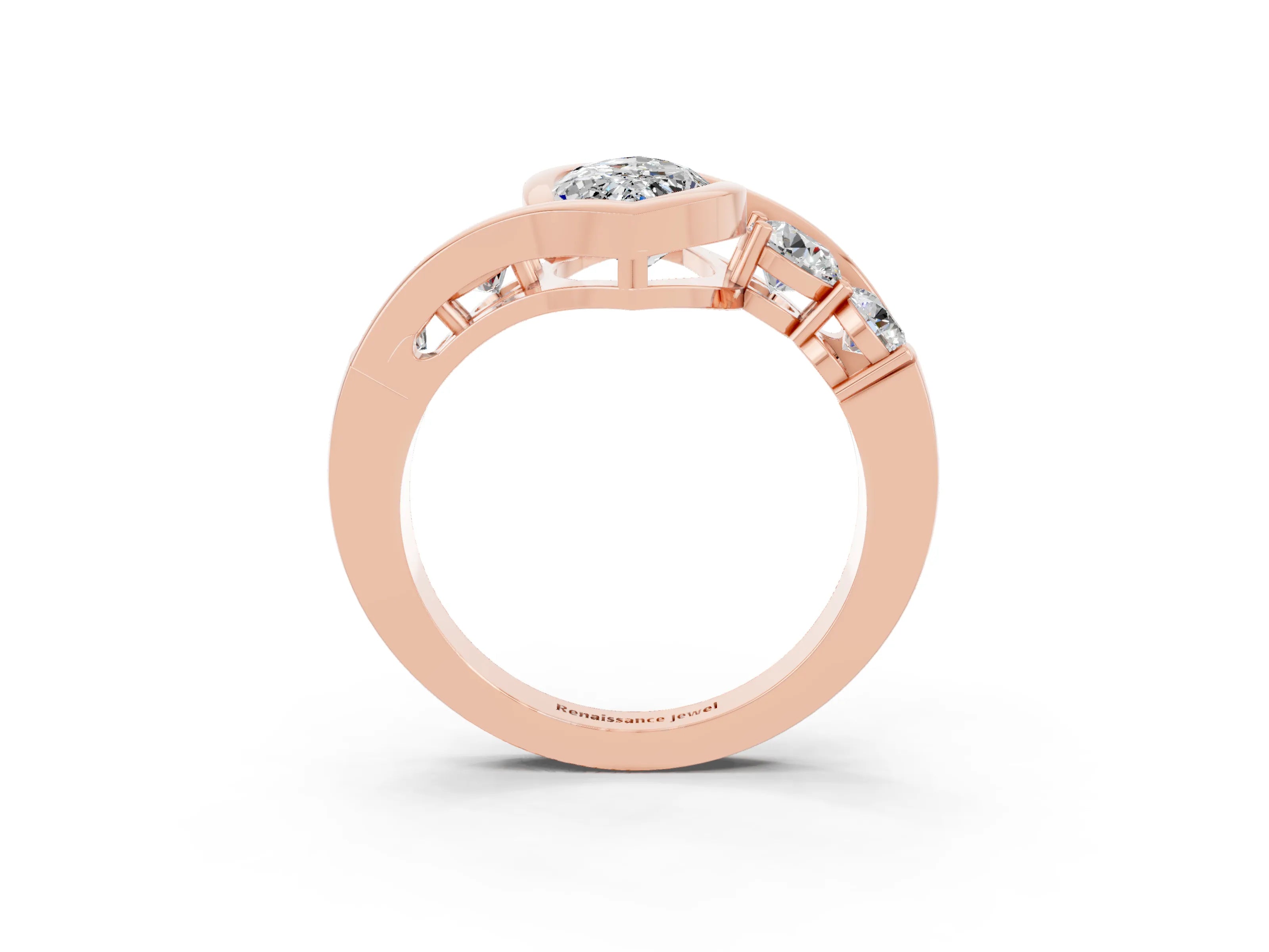 Rose gold Bezel Set Marquise Cut Diamond Split Shank Ring_3