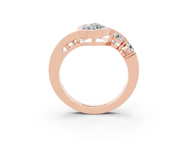 Rose gold Bezel Set Marquise Cut Moissanite Bypass Ring with Round  Accents