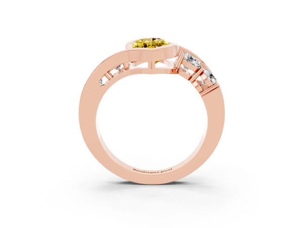 Rose gold Bezel Set Marquise Cut Yellow Sapphire Bypass Ring with Round  Accents