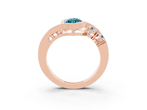 Rose gold Bezel Set Marquise Cut Diamond Split Shank Ring