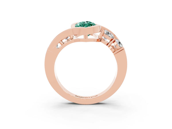 Rose gold Bezel Set Marquise Cut Green Sapphire Bypass Ring with Round  Accents