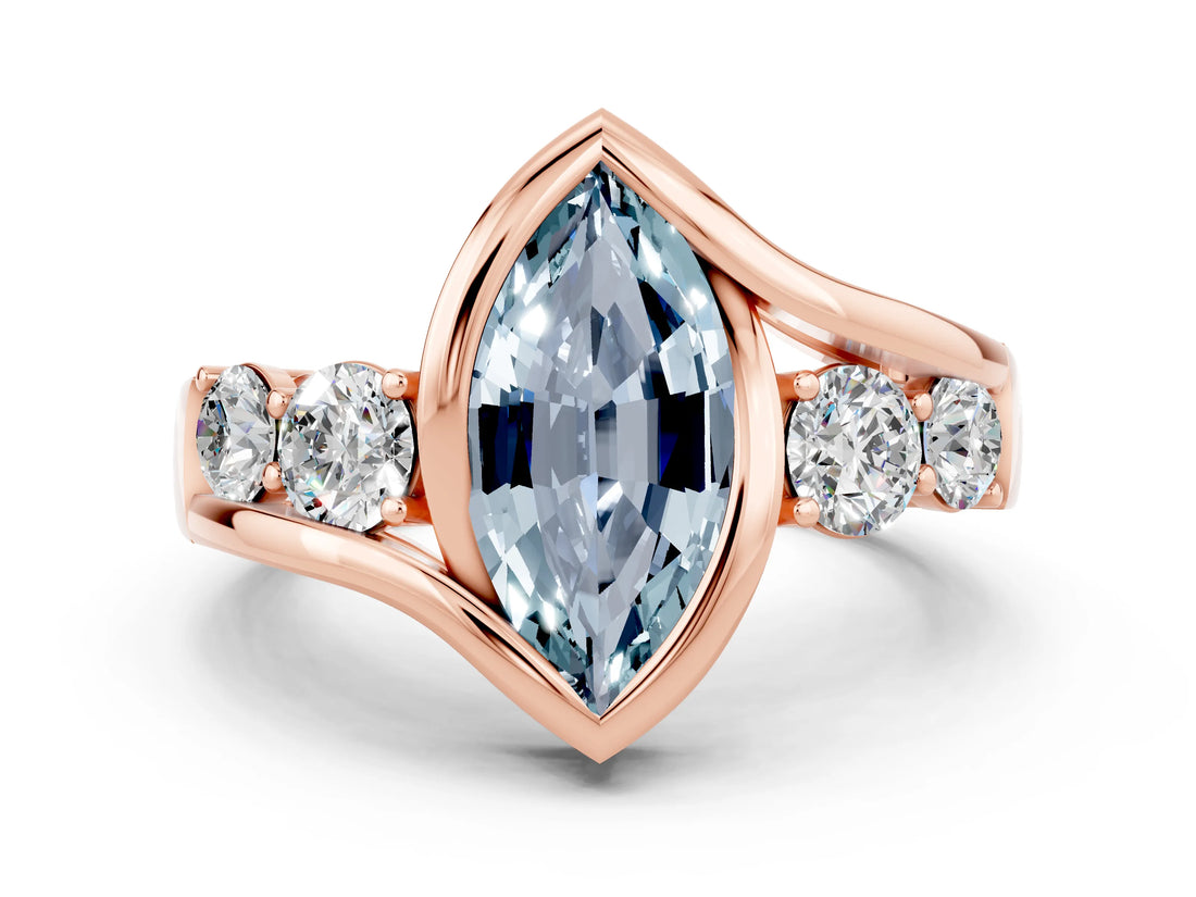 Rose gold Bezel Set Marquise Cut Diamond Split Shank Ring