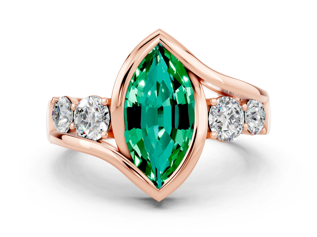 Rose gold Bezel Set Marquise Cut Diamond Split Shank Ring