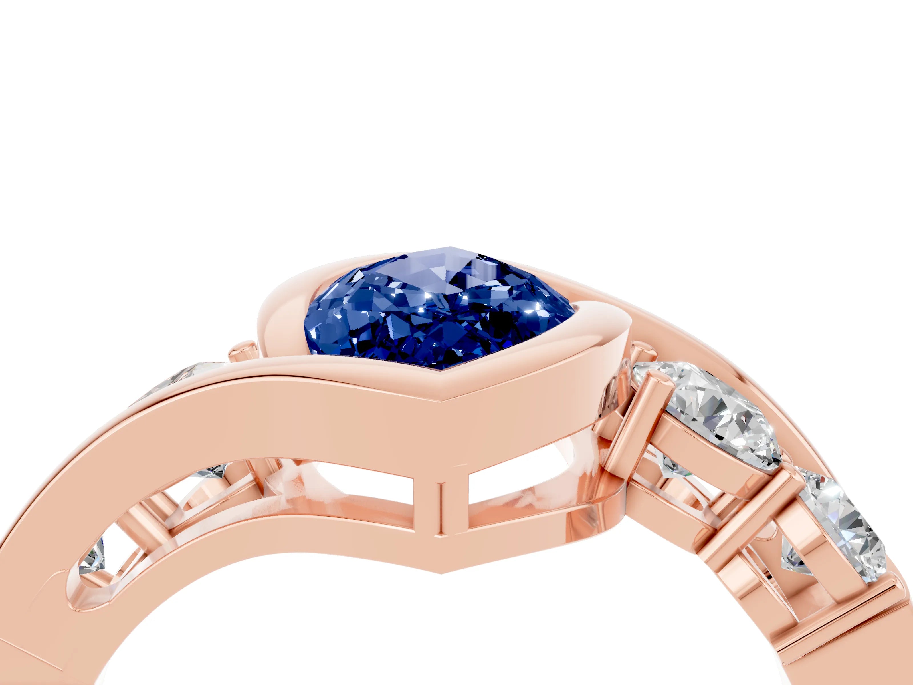Rose gold Bezel Set Marquise Cut Diamond Split Shank Ring_4