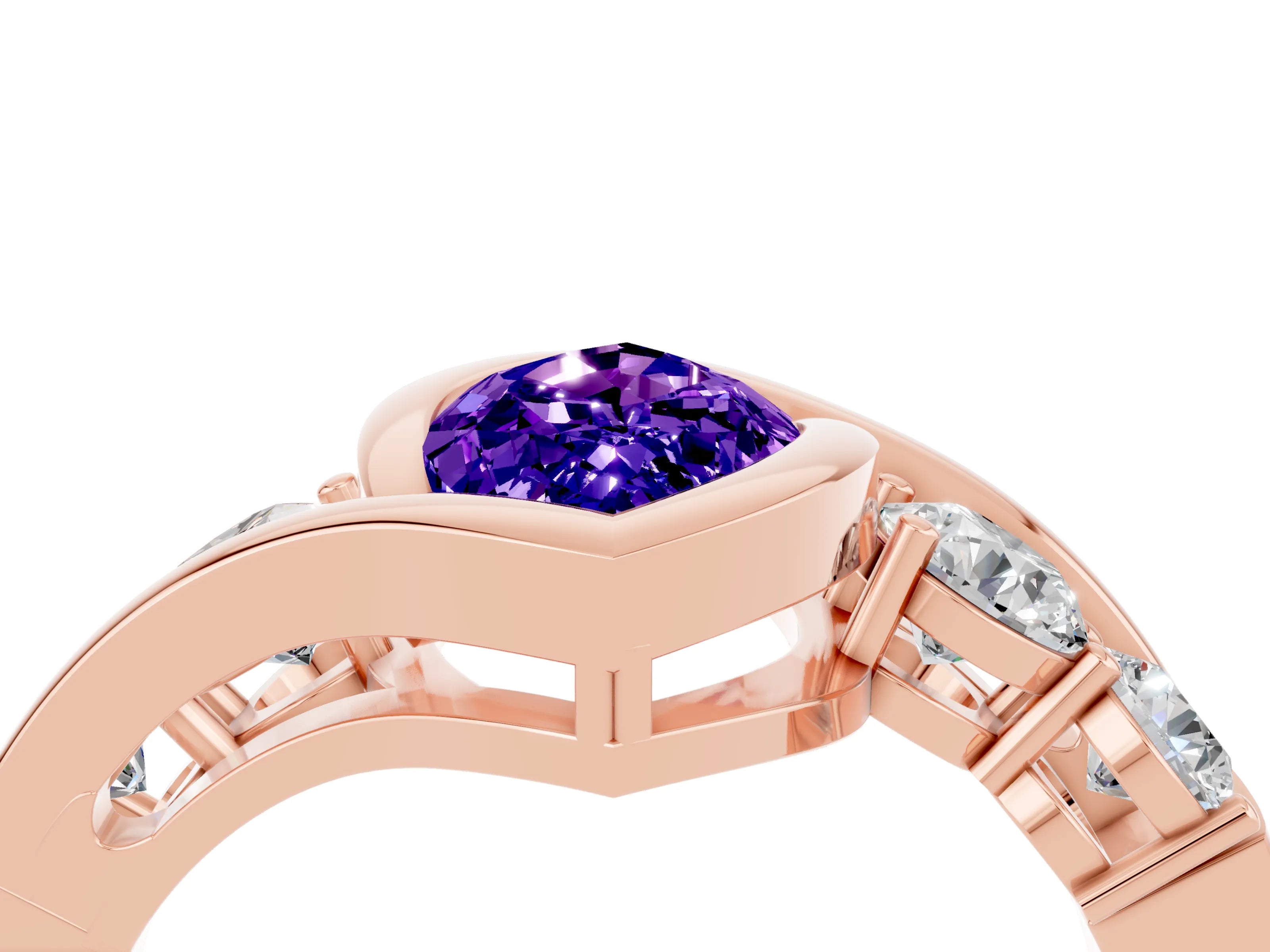 Rose gold Bezel Set Marquise Cut Diamond Split Shank Ring_4