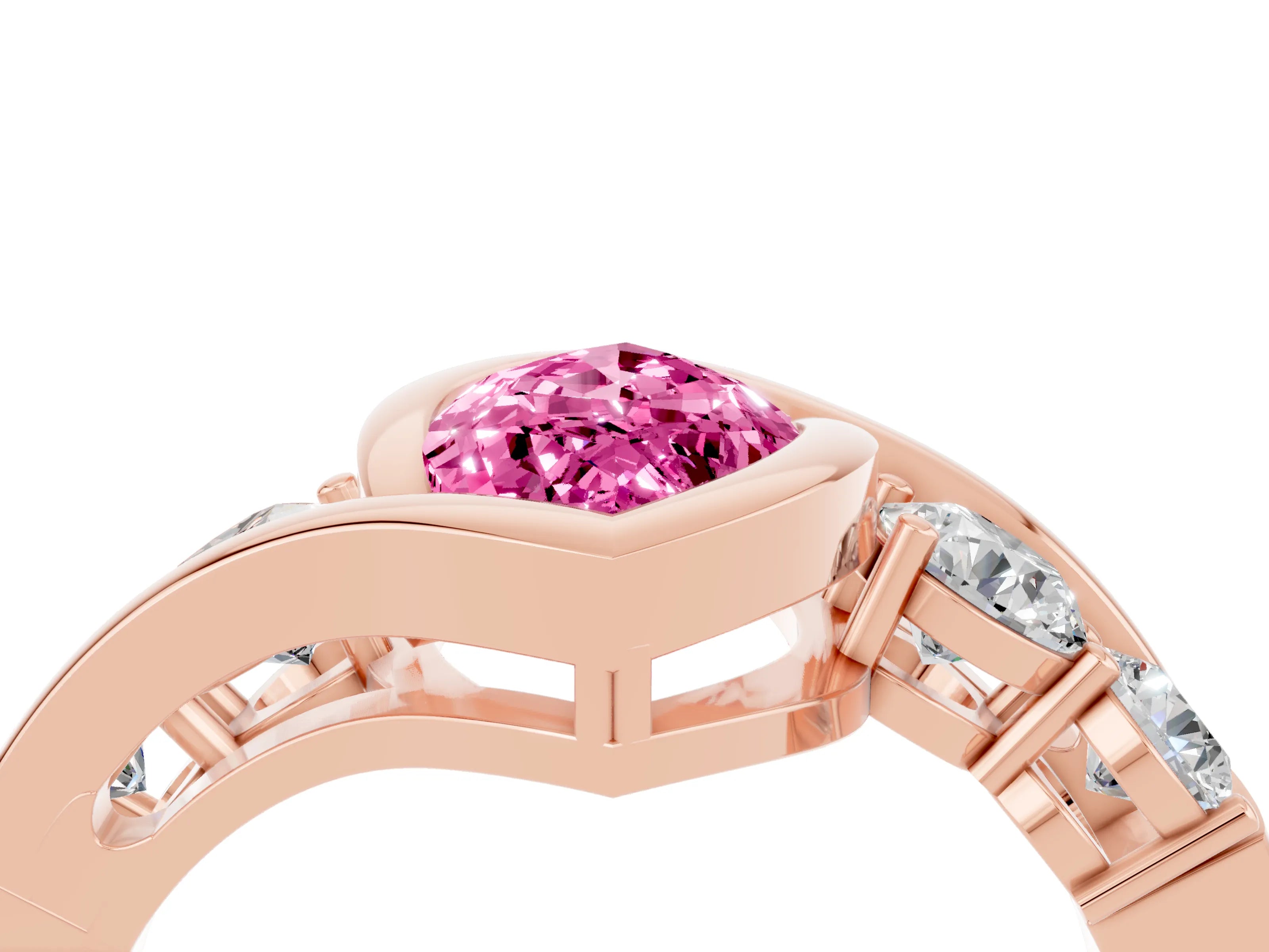 Rose gold Bezel Set Marquise Cut Diamond Split Shank Ring_4