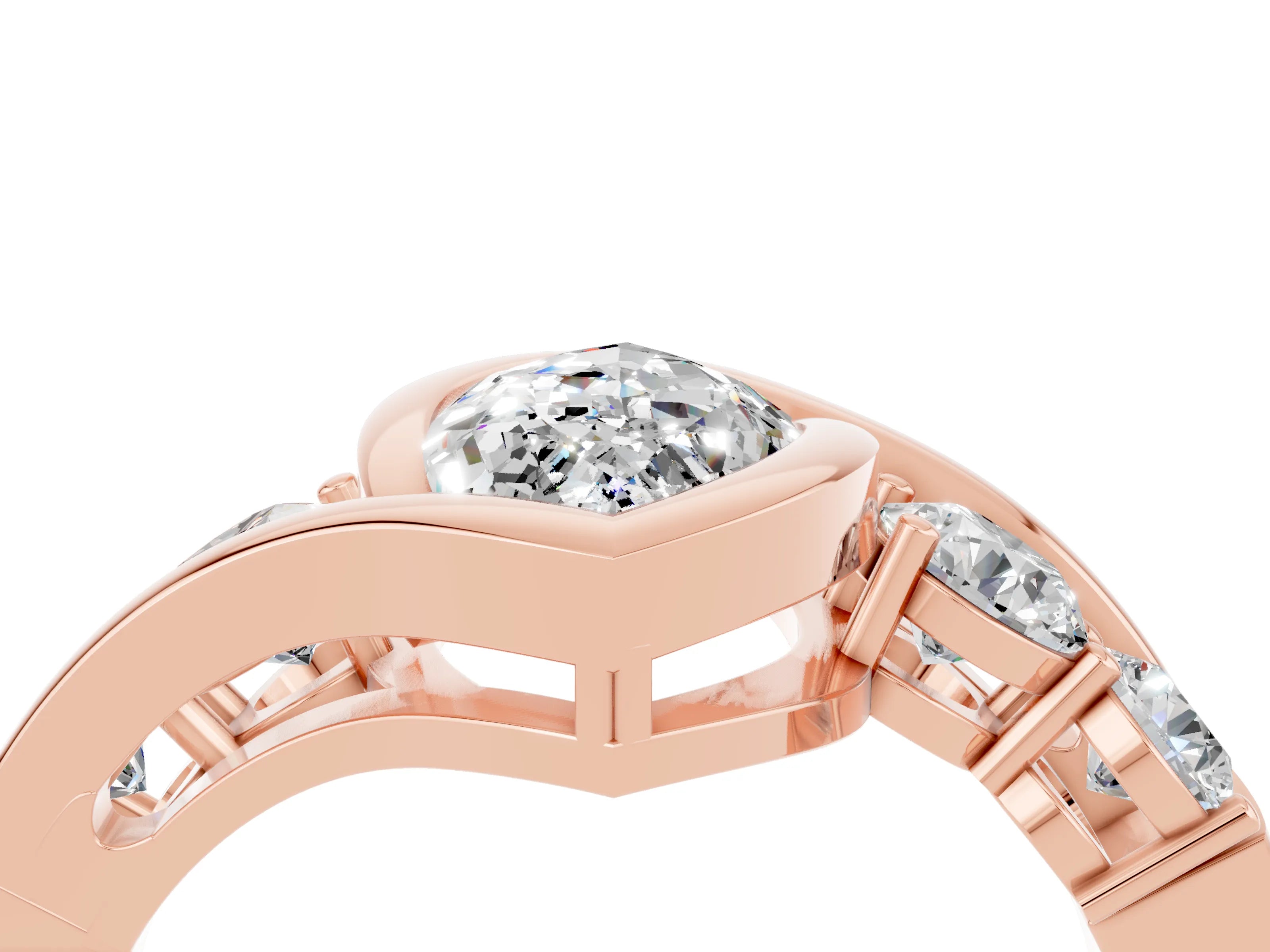 Rose gold Bezel Set Marquise Cut Diamond Split Shank Ring_4