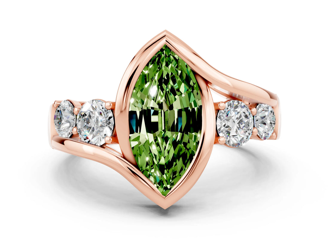 Rose gold Bezel Set Marquise Cut Diamond Split Shank Ring