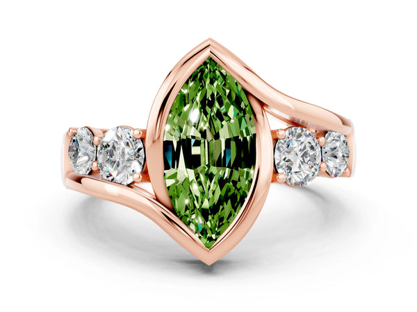 Rose gold Bezel Set Marquise Cut Peridot Bypass Ring with Round  Accents