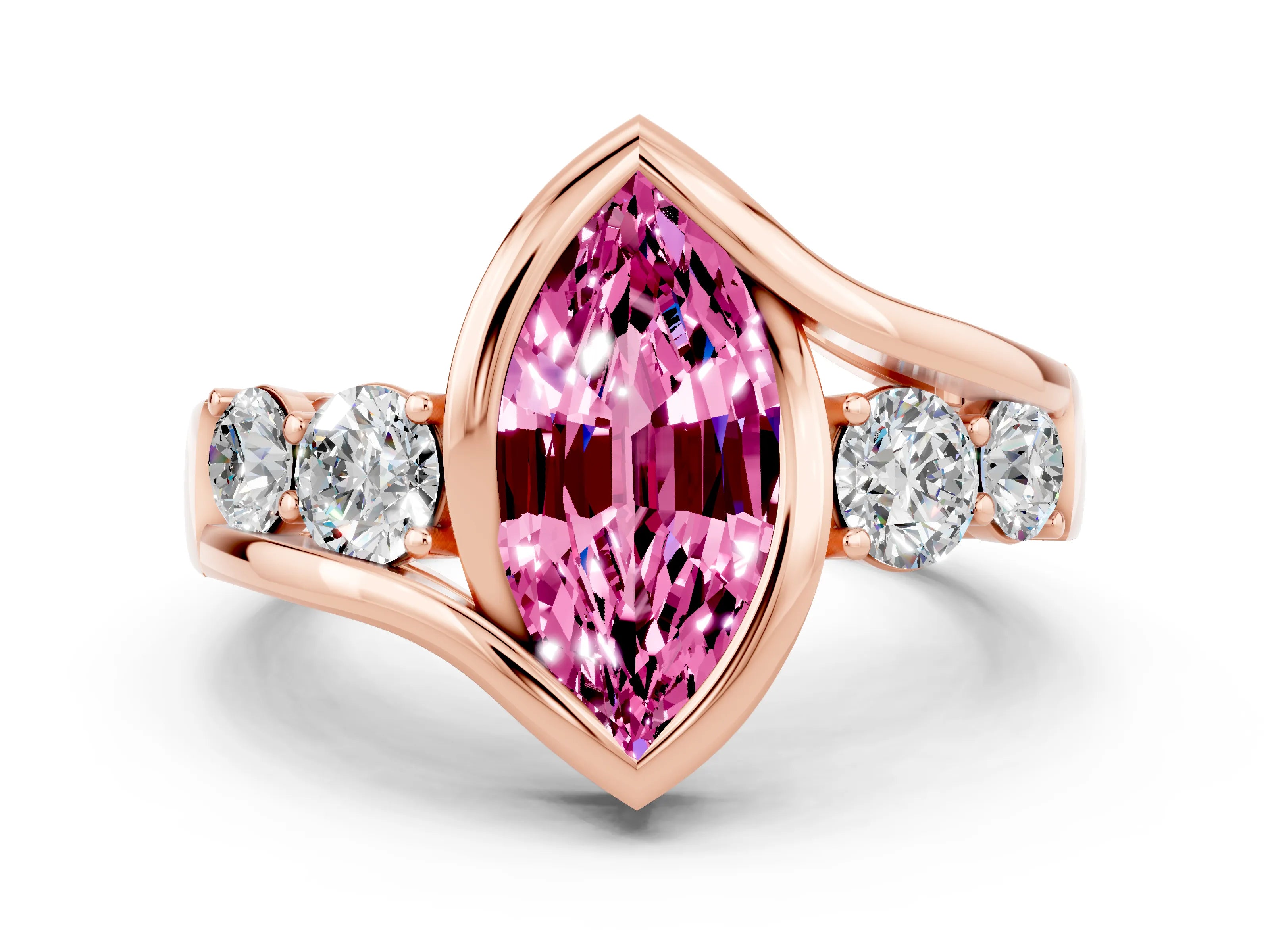 Rose gold Bezel Set Marquise Cut Diamond Split Shank Ring