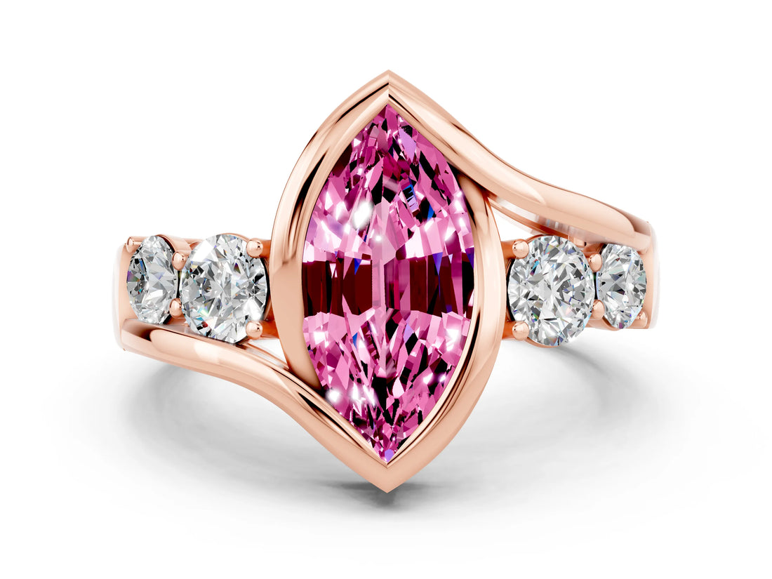 Rose gold Bezel Set Marquise Cut Diamond Split Shank Ring