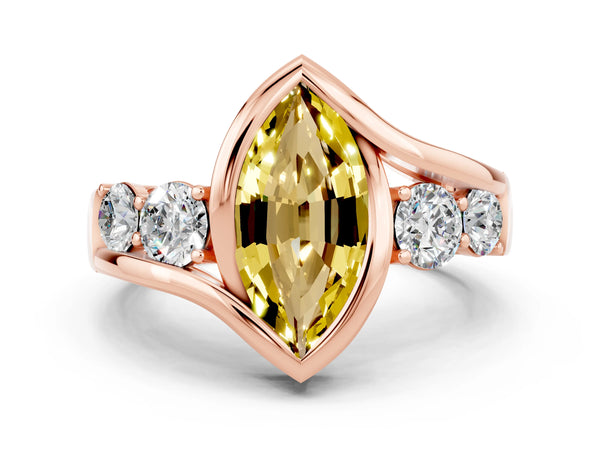 Rose gold Bezel Set Marquise Cut Yellow Sapphire Bypass Ring with Round  Accents