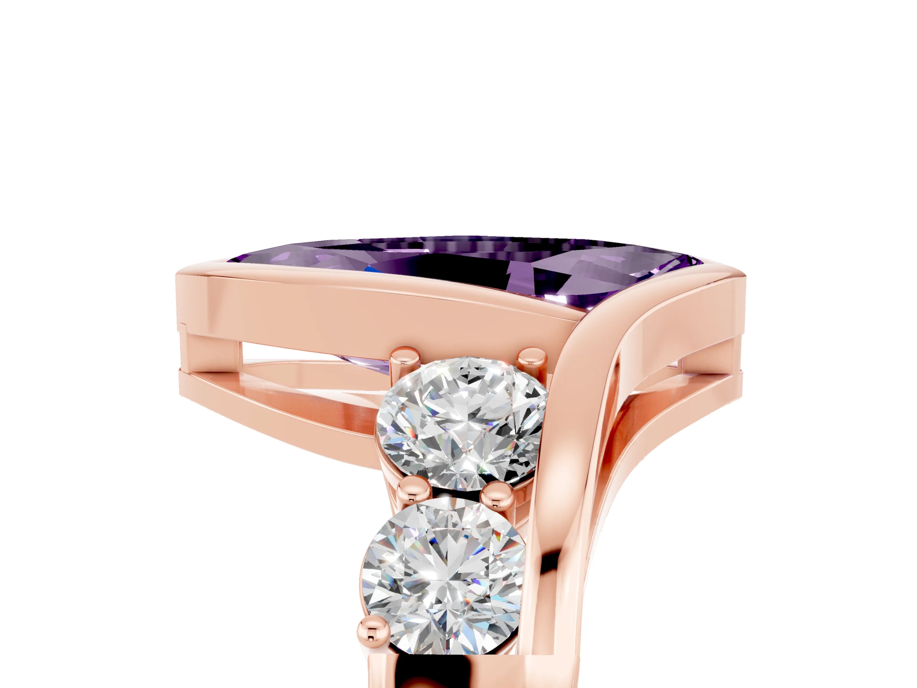 Rose gold Bezel Set Marquise Cut Diamond Split Shank Ring_5