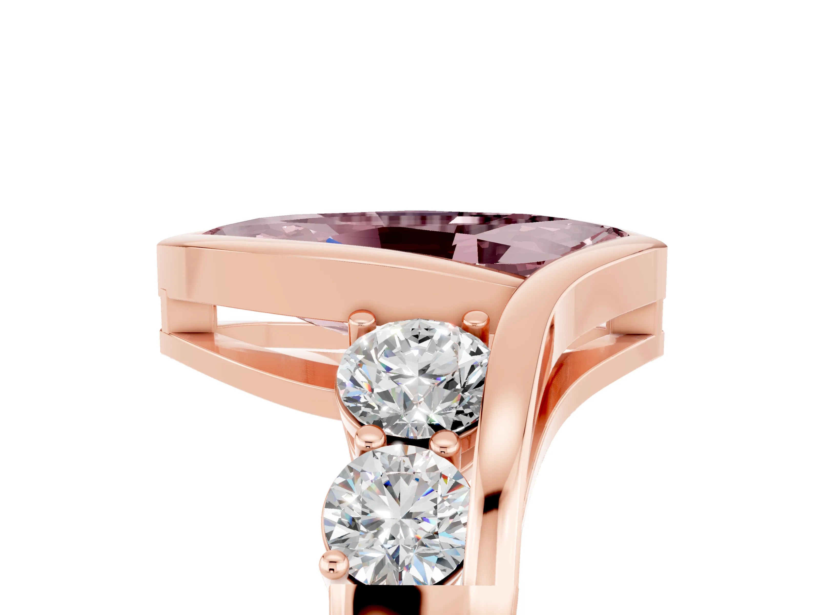 Rose gold Bezel Set Marquise Cut Diamond Split Shank Ring_5