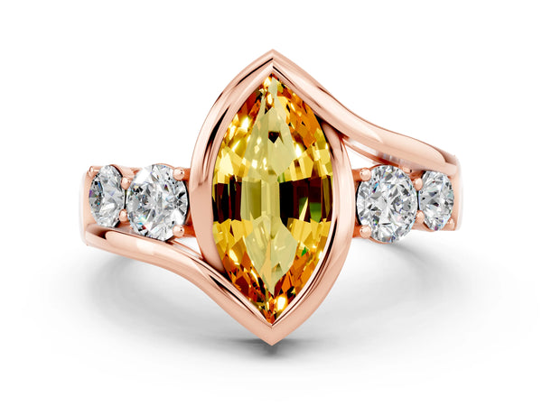 Rose gold Bezel Set Marquise Cut Citrine Bypass Ring with Round  Accents