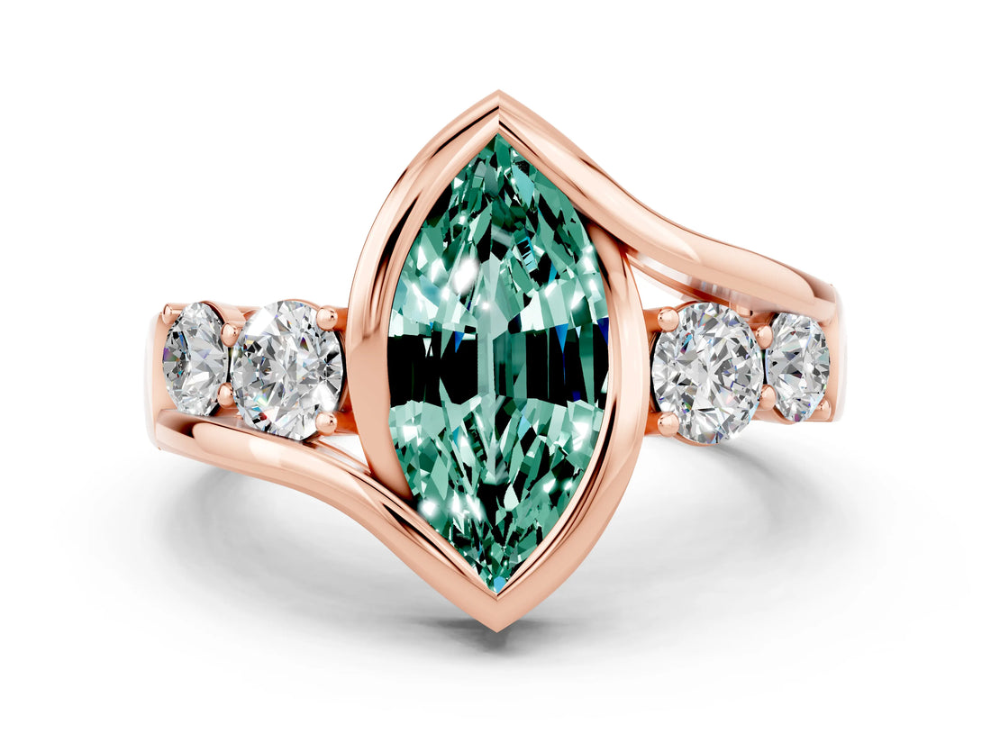 Rose gold Bezel Set Marquise Cut Diamond Split Shank Ring