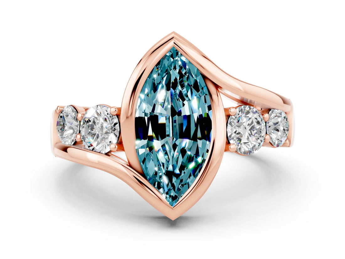Rose gold Bezel Set Marquise Cut Diamond Split Shank Ring