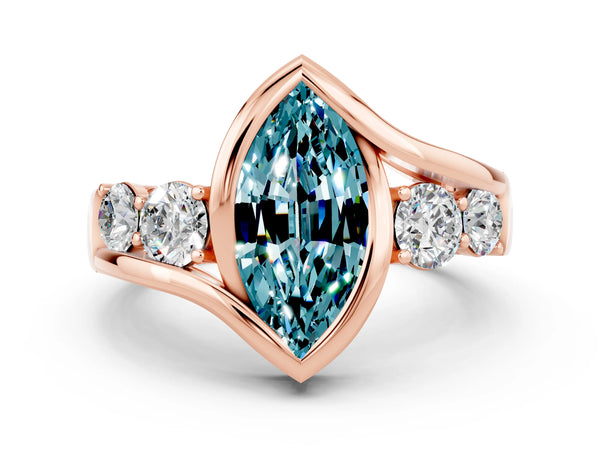 Rose gold Bezel Set Marquise Cut Diamond Split Shank Ring