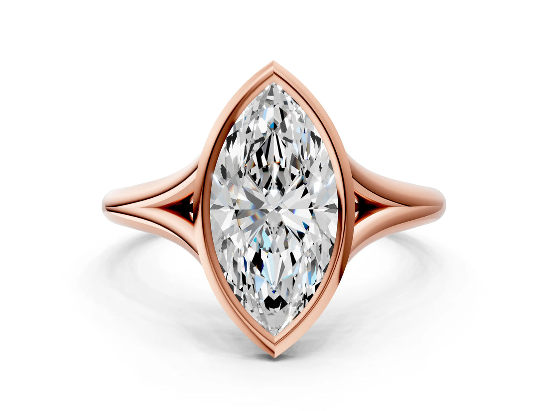 Rose gold Bezel Set Marquise Cut Solitaire Ring with Tapered Band 1