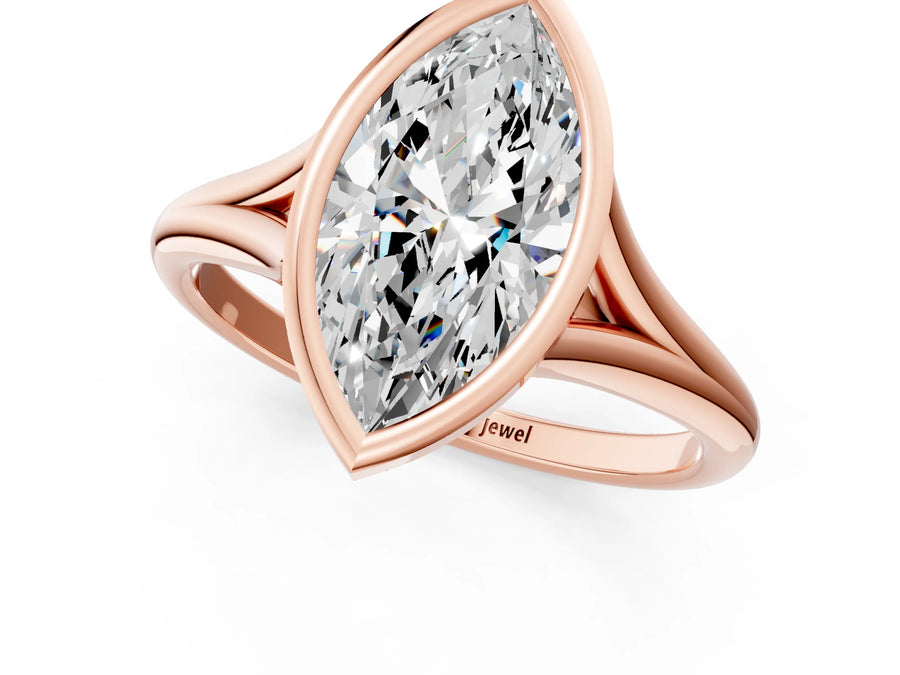 Rose gold Bezel Set Marquise Cut Solitaire Ring with Tapered Band