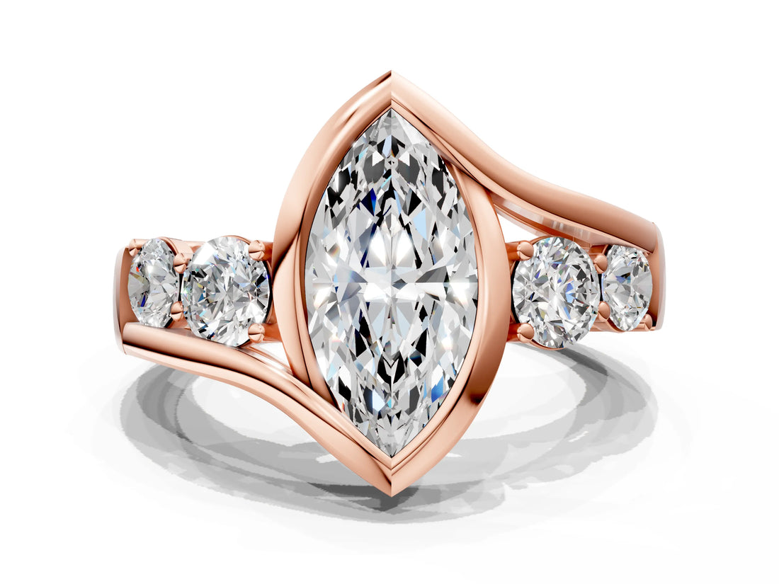 Rose gold Bezel Set Marquise Diamond Split Shank Ring_3