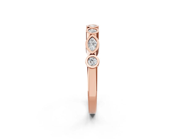 Rose gold Bezel Set Marquise and Round Diamond Stackable Band