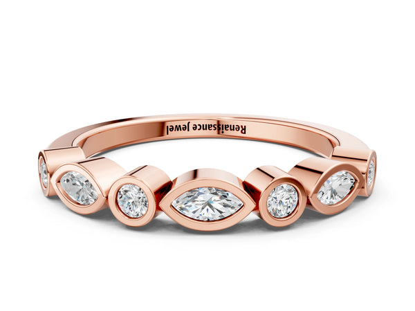 Rose gold Bezel Set Marquise and Round Diamond Stackable Band