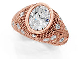 Rose gold Bezel Set Oval Cut Diamond Milgrain Band Ring_10