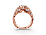 Rose gold Bezel Set Oval Cut Diamond Milgrain Band Ring_12