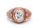 Rose gold Bezel Set Oval Cut Diamond Milgrain Band Ring_9