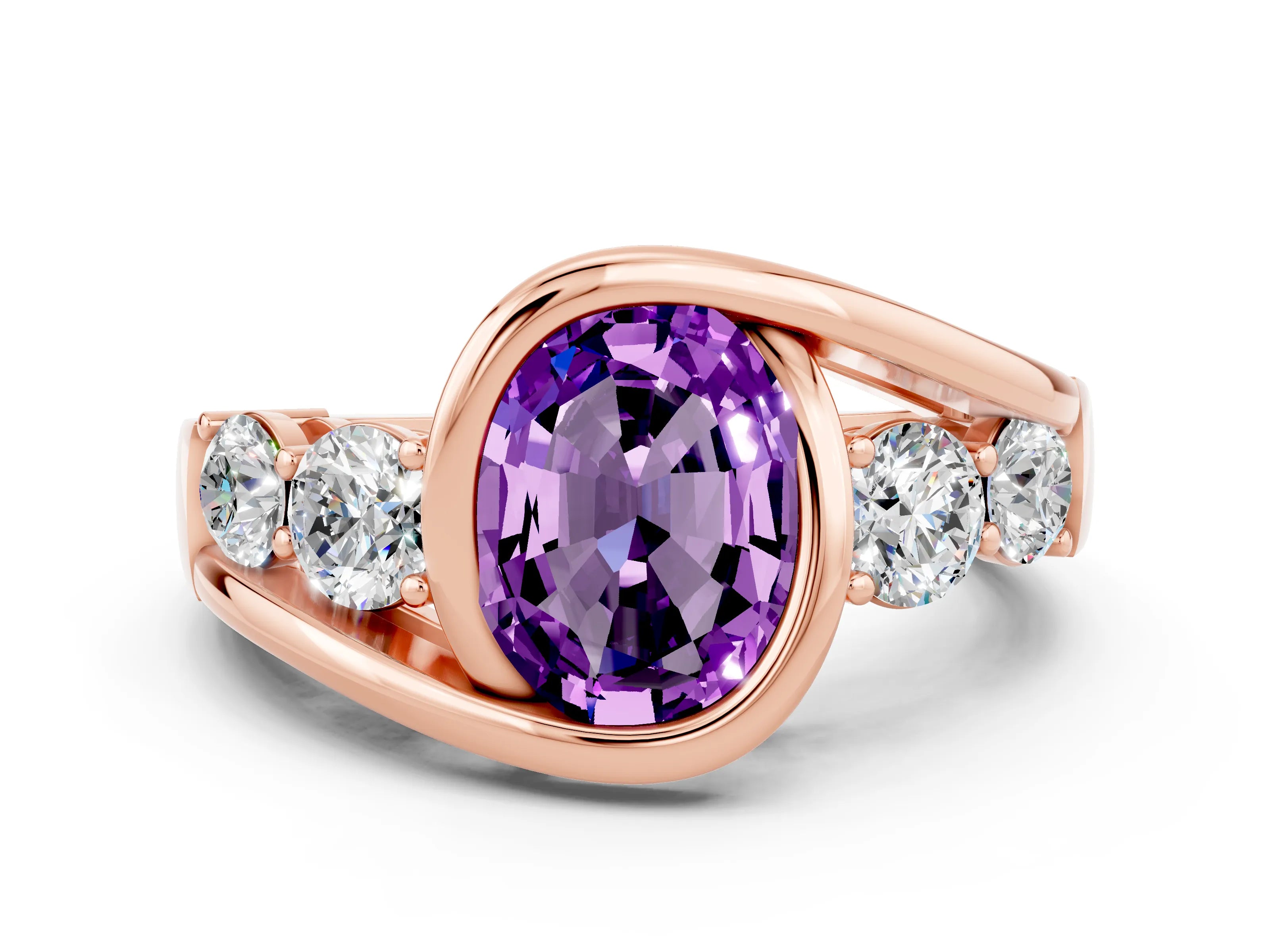 Rose gold Bezel Set Oval Cut Diamond Split Shank Ring