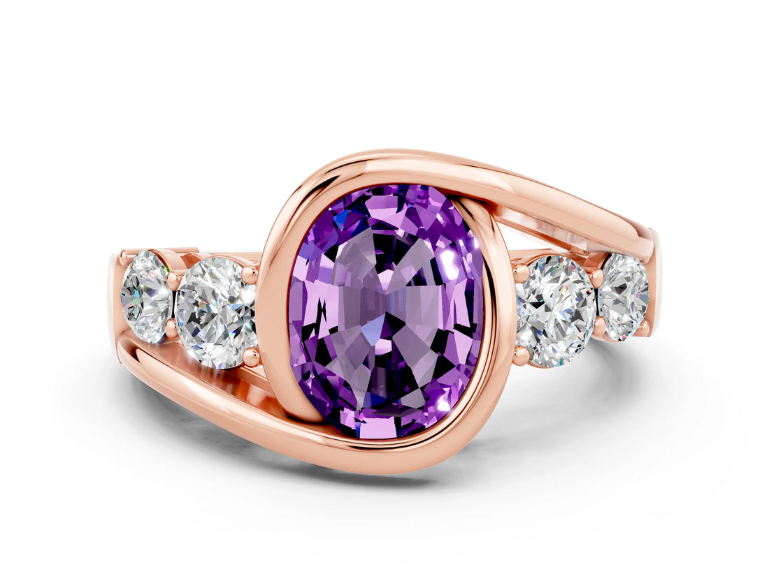 Rose gold Bezel Set Oval Cut Diamond Split Shank Ring