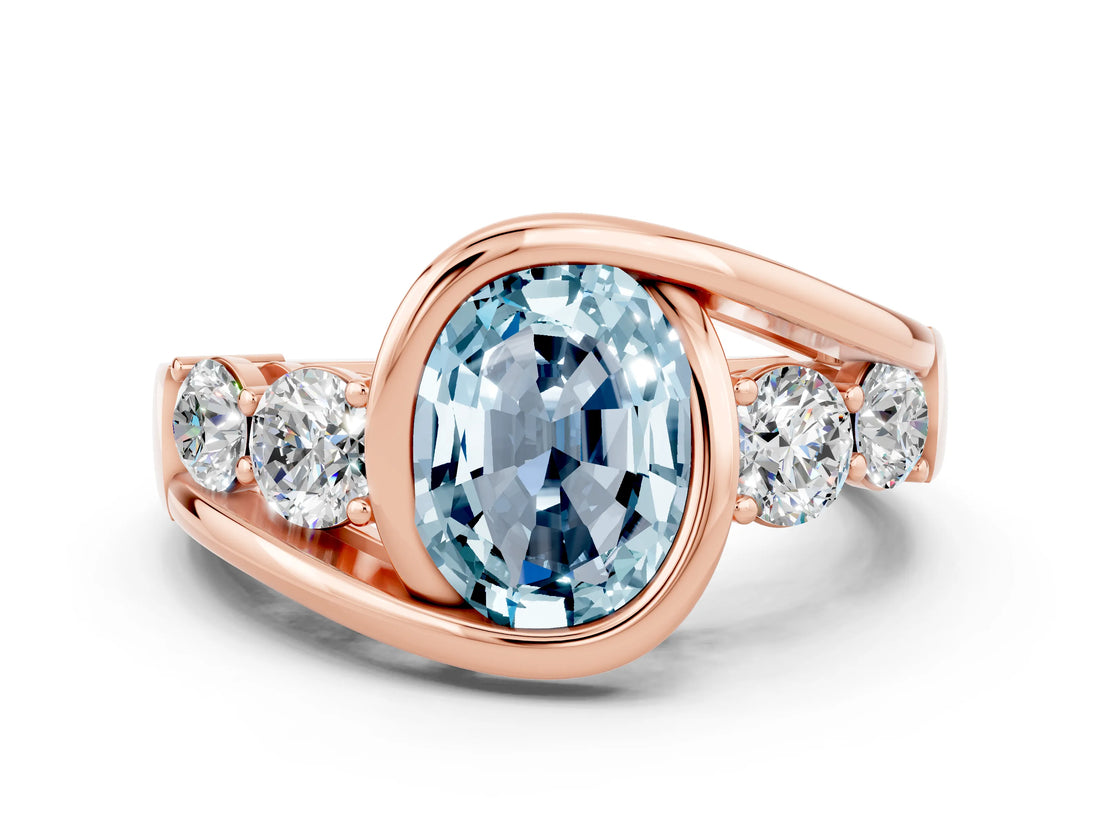 Rose gold Bezel Set Oval Cut Diamond Split Shank Ring