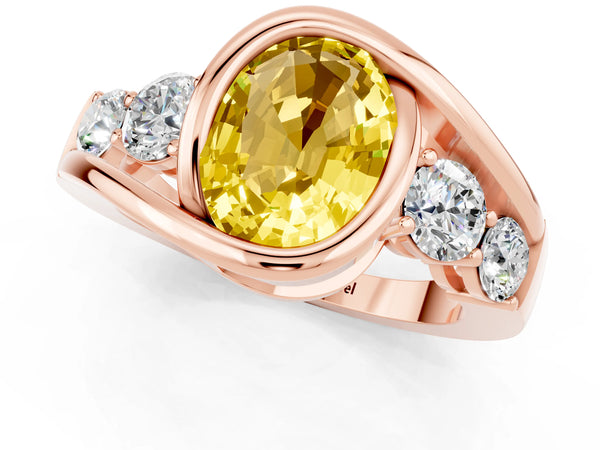 Rose gold Bezel Set Oval Cut Yellow Sapphire Bypass Ring with Round  Accents