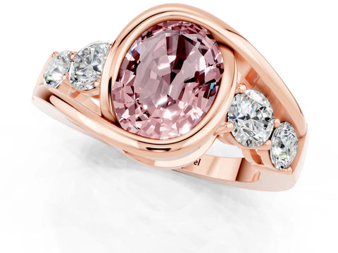 Rose gold Bezel Set Oval Cut Diamond Split Shank Ring_1