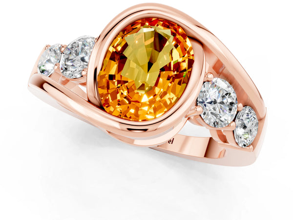 Rose gold Bezel Set Oval Cut Citrine Bypass Ring with Round  Accents