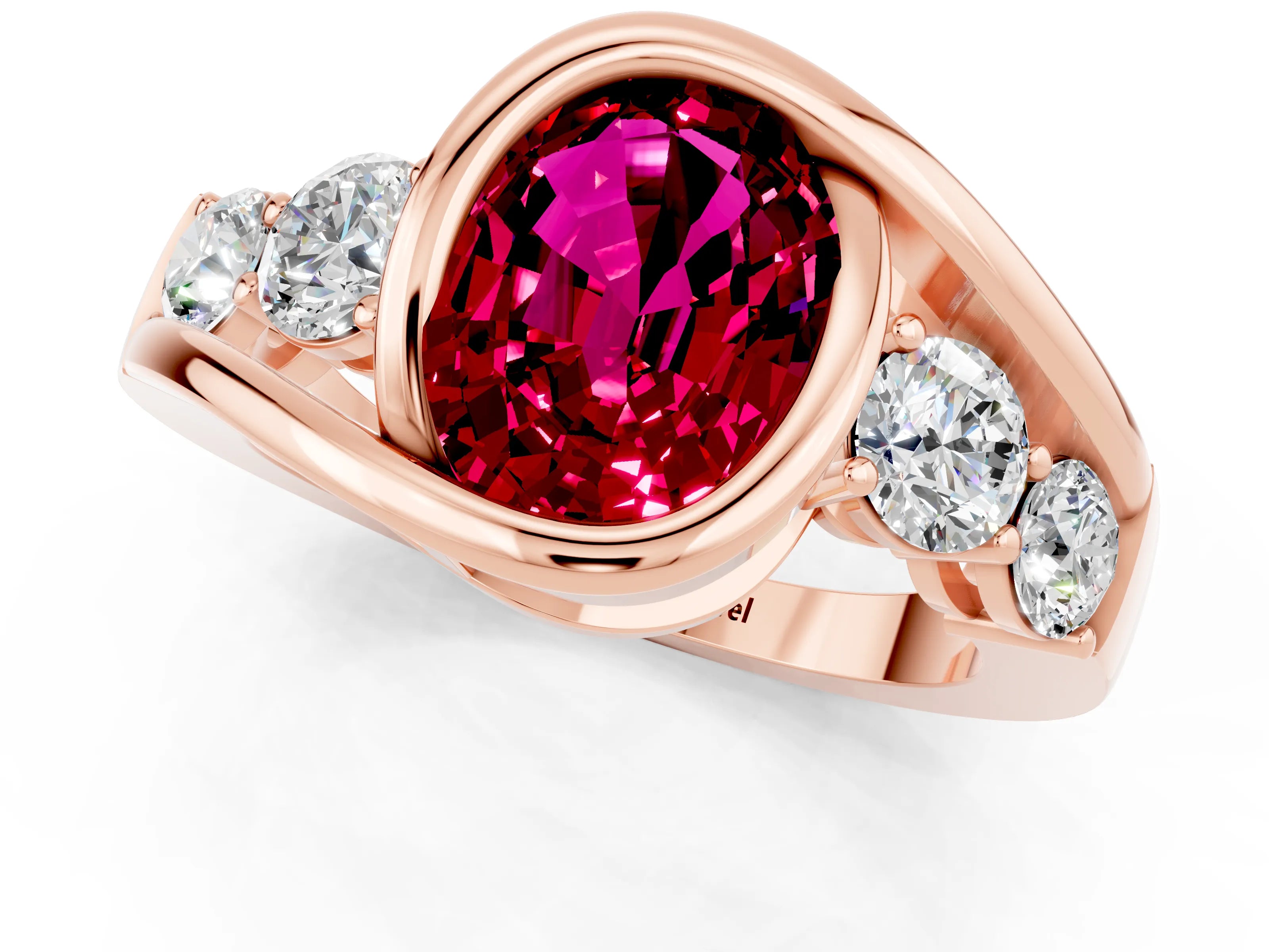 Rose gold Bezel Set Oval Cut Diamond Split Shank Ring_1