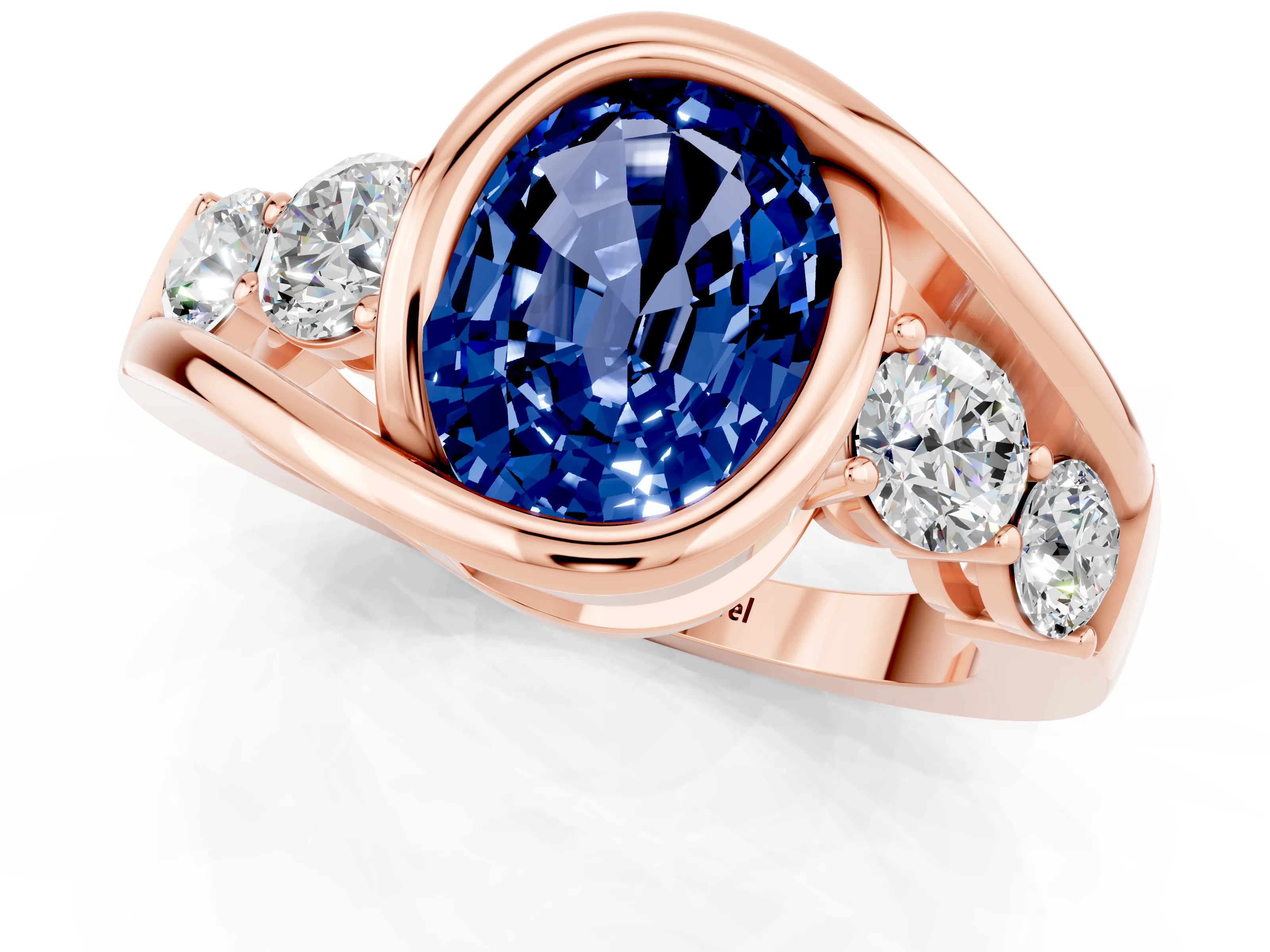 Rose gold Bezel Set Oval Cut Diamond Split Shank Ring_1